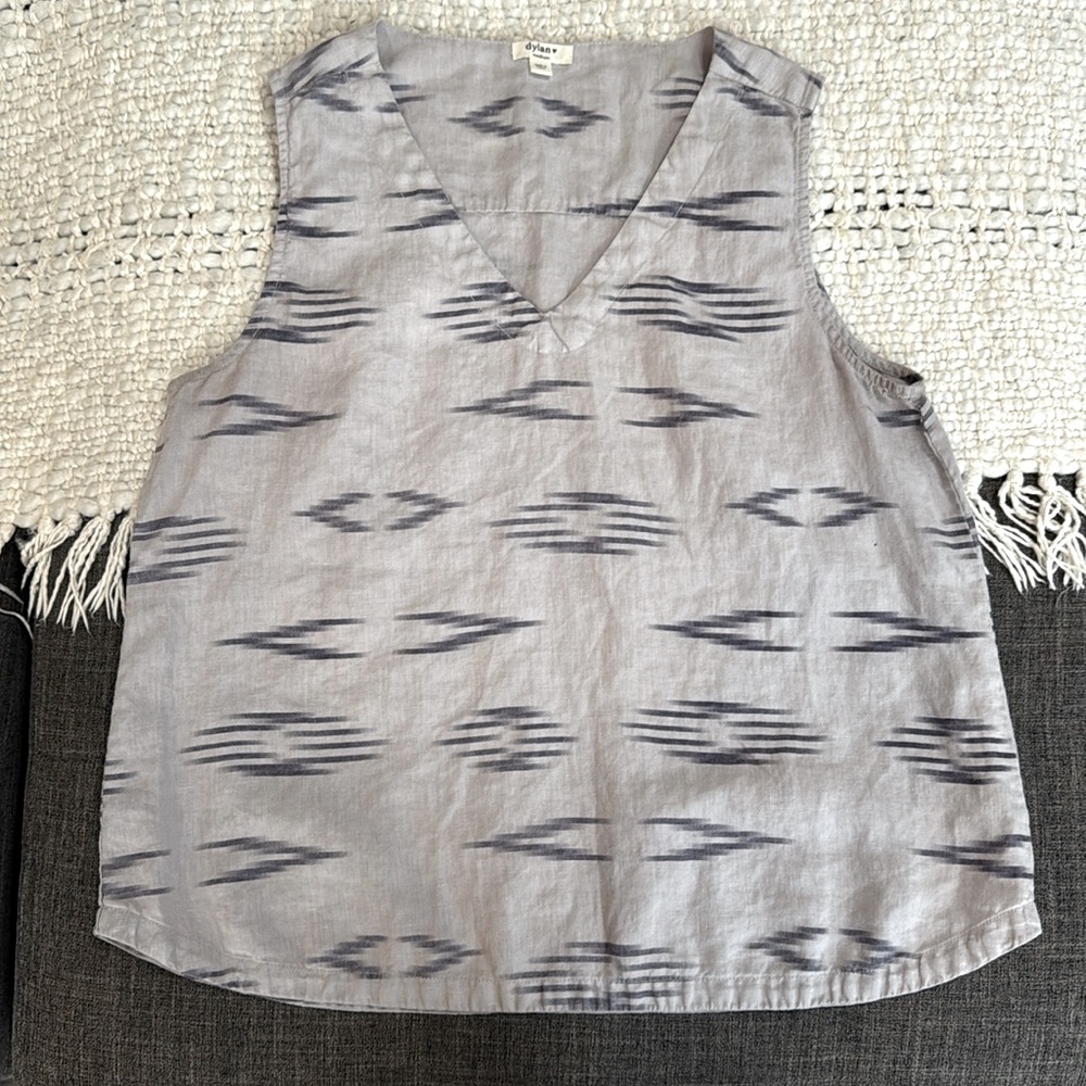 Dylan 100% Linen Ikat Tank Top Medium Neutral Boho Minimalist